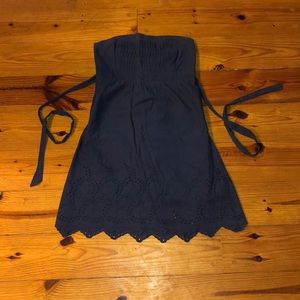 Navy Strapless Dress with Eyelet Accents